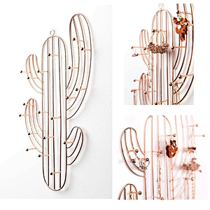 Customized cactus shaped gold wall mounted jewelry organizer for necklaces bracelets earrings