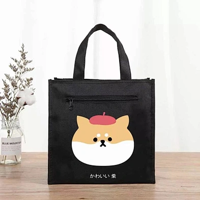 Custom Oxford Cloth Cute Cartoon Student's Book Handle Shopping Bag With Zipper