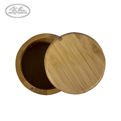 Eco Friendly Wooden Round Bamboo Salt Box With Lid