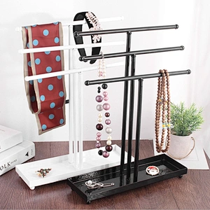 Modern Black Metal 3 Tier Tabletop Bracelet & Necklace Jewelry Organizer Display Tree Rack Ring Tray