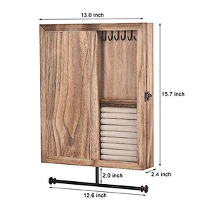Large Space Jewelry Cabinet Holder Rustic Wood Wall Mounted Jewelry Organizer For Necklaces Earrings Bracelets Ring Holder