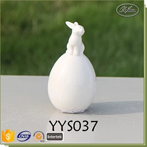 Cute white rabbit shape ceramic decoration handmade craft porcelain rabbit decoration