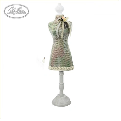 Home resin dress doll jewelry display stand with lace decor