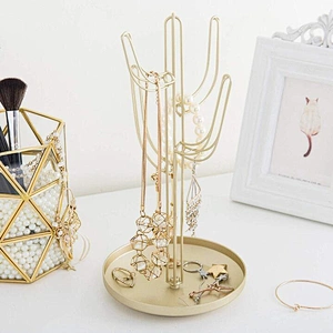 Fashion Gold-Tone Metal Cactus-Shaped Jewelry Tower