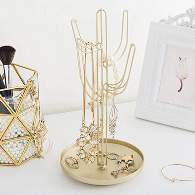 Fashion Gold-Tone Metal Cactus-Shaped Jewelry Tower