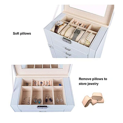 Leather Huge Mirrored Jewelry Box Watch Organizer Necklace Ring Earring Storage Lockable Gift Case Jewelry Cabinet