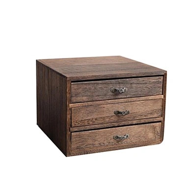 Wholesale custom decorative tea wooden box three drawers vintage wooden storage boxes
