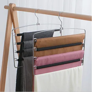 Pants Hangers Space Saver Metal Stainless Slacks Hanger Foam Padded 5 Layers Non-Slip Swing Arms Closet Storage Organizer