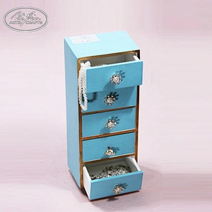 Mini decorative blue 5 drawers fashioned wooden jewelry box