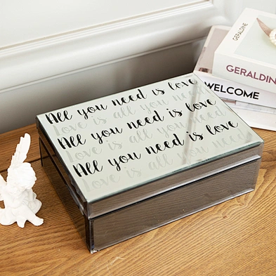 Customized luxury Letter pattern glass Jewellery storage box with black velvet