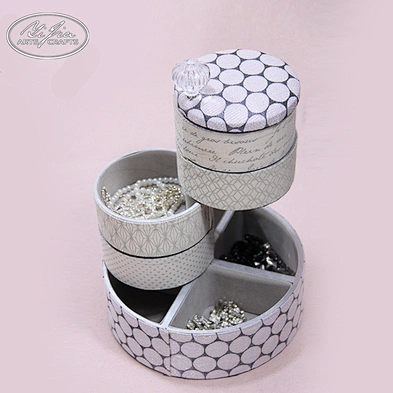 Jewelry Cosmetic Display Round  Boxes Handmade Fabric Covered Jewelry Storage  Boxes