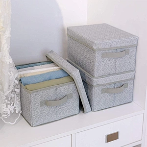 3PCS Fabric Storage Baskets Containers Foldable Organizer Clothes Storage Box Bins For Closet With Lids And Handles