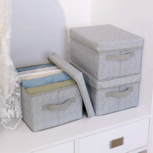 3PCS Fabric Storage Baskets Containers Foldable Organizer Clothes Storage Box Bins For Closet With Lids And Handles
