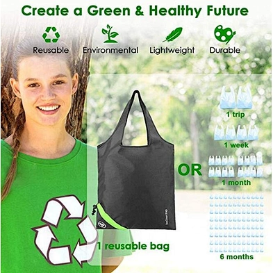 Portable  Custom Logo Printed Polyester Machine Washable Sturdy Ripstop Foldable Reusable Shopping Bags