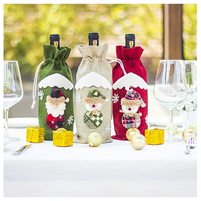 Home decor christmas wine bottle cover fabric christmas wine bottle cover