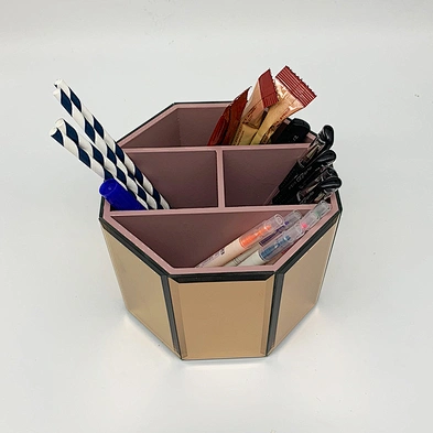 Desktop Storage Holder Rose Gold Home Makeup Brush Holder Office Stationery Organizer 4 Compartment wooden Pen Holder with glass