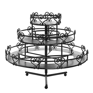 Black metal 3-tier rotating cosmetic nail polish organizer rack
