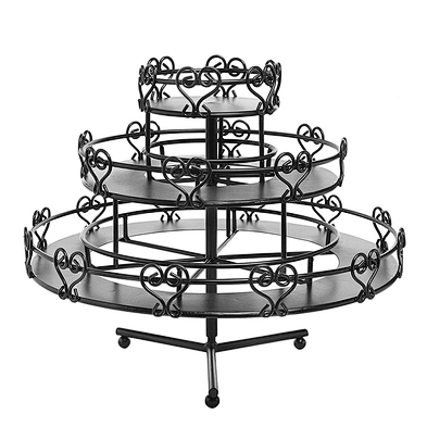 Black metal 3-tier rotating cosmetic nail polish organizer rack