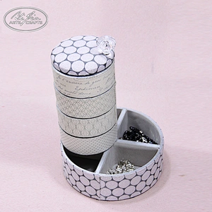 Jewelry Cosmetic Display Round  Boxes Handmade Fabric Covered Jewelry Storage  Boxes
