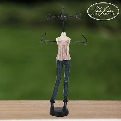Off-White Vintage Mannequin Design 6 Hook Wood Jewelry Organizer Tree / Necklace & Bracelet Display Stand