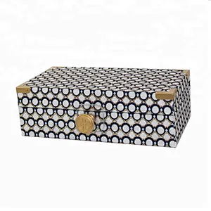 Blue fabric covered wooden jewelry box with knobs