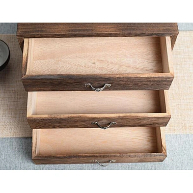 Wholesale custom decorative tea wooden box three drawers vintage wooden storage boxes