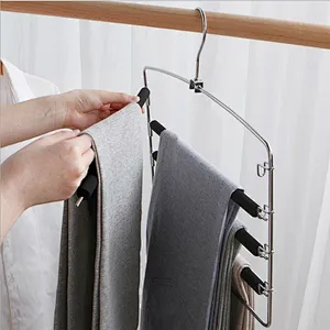 Pants Hangers Space Saver Metal Stainless Slacks Hanger Foam Padded 5 Layers Non-Slip Swing Arms Closet Storage Organizer