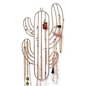 Customized cactus shaped gold wall mounted jewelry organizer for necklaces bracelets earrings