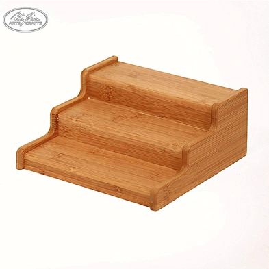 Spice Rack Step Shelf , 3-Tier Expandable Bamboo Organizer