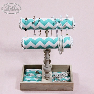 Customized wooden double t-bar bracelet jewelry display holder