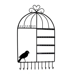 Black Birdcage Earring Necklace Holder Shape Wall Mount Hanging Jewelry Organizer