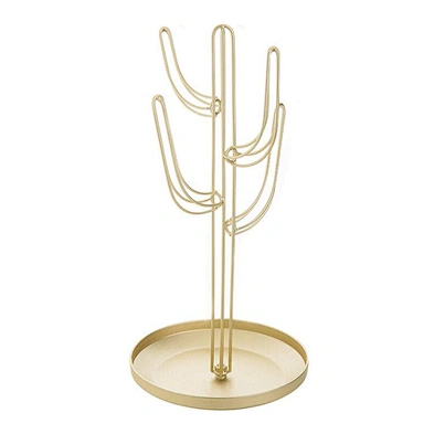 Fashion Gold-Tone Metal Cactus-Shaped Jewelry Tower