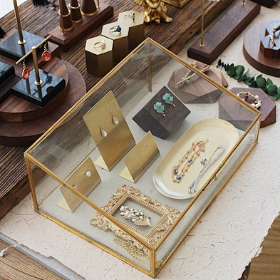 Customized retro copper-edge glass Jewellery storage box decoration necklace ring jewelry box organizer