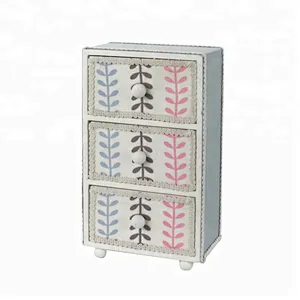 Fabric covered natural style jewelry box with 3 drawer