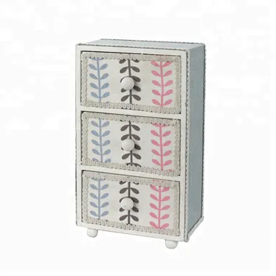 Fabric covered natural style jewelry box with 3 drawer
