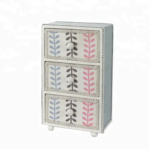 Fabric covered natural style jewelry box with 3 drawer