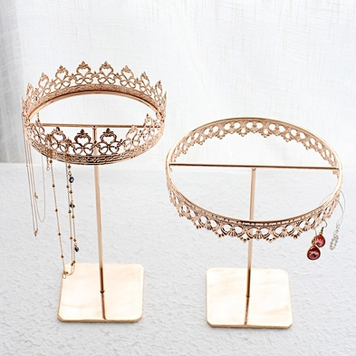 Vertical European Retro Princess Crown Earring Display Rotating Metal Jewelry Necklace Display Stands