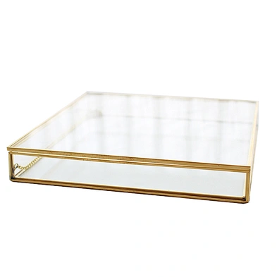 Vintage Copper Edge Transparent Glass Mirror Jewelry Trinket Box Window Display Props Clear Glass Jewelry Box