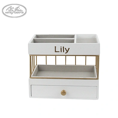 Custom fashion white wooden bracelet necklace jewelry display stand with drawer