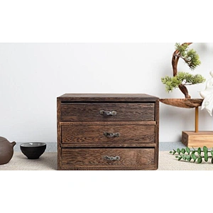 Wholesale custom decorative tea wooden box three drawers vintage wooden storage boxes