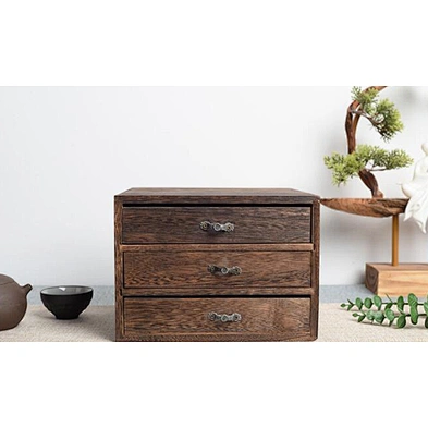 Wholesale custom decorative tea wooden box three drawers vintage wooden storage boxes