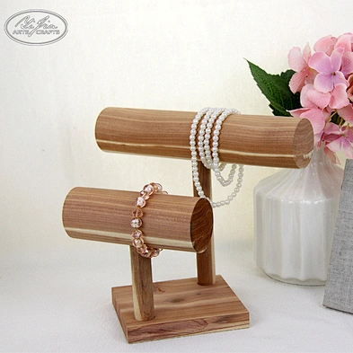 Wholesale Necklace Double Tier T-Bar Watch Bracelet Bangle Wooden Jewelry Display Stand