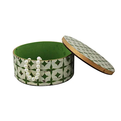 Vintage stylish wave design velvet&MDF round custom jewelry box