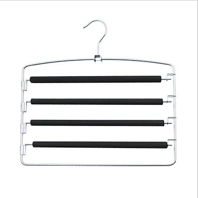 Pants Hangers Space Saver Metal Stainless Slacks Hanger Foam Padded 5 Layers Non-Slip Swing Arms Closet Storage Organizer