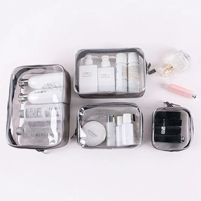 Customized 4size ziplock travel waterproof transparent clear pvc cosmetic bag makeup