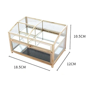 Princess European Jewelry Box Luxury Jewelry Organizer 2 Layer Drawer Metal Glass Jewelry Storage Box