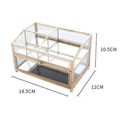 Princess European Jewelry Box Luxury Jewelry Organizer 2 Layer Drawer Metal Glass Jewelry Storage Box