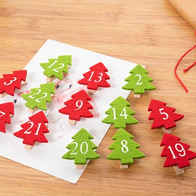 Hemp rope decoration photo clip Christmas tree shape 24 digital Christmas wooden clips