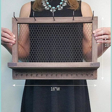 Vintage Rustic Chocolate Brown Jewelry Hanger Display Rack Earring Necklace Bracelets  Hanging Wall Mount Jewelry Organizer