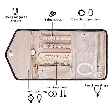 Customized Folding Travel Jewelry Storage Organizer Roll Foldable Hanging Jewelry Travel Bag